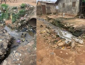 Stagnant water-filled drain in Karonmajiji after rainfall – a playground for mosquitoes.