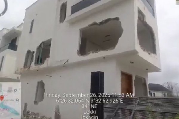 Bulldozers demolishing illegal structures along waterways in Lekki, Lagos