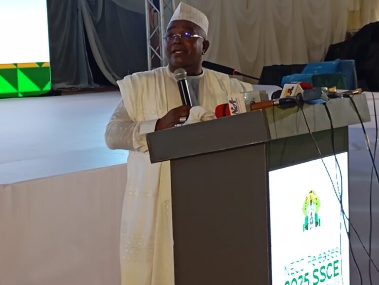 NECO Registrar Prof Ibrahim Wushishi announcing 2025 SSCE results in Minna