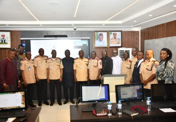 FRSC Corps Marshal Shehu Mohammed launching speed monitoring portal