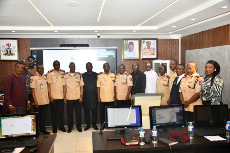 FRSC Corps Marshal Shehu Mohammed launching speed monitoring portal