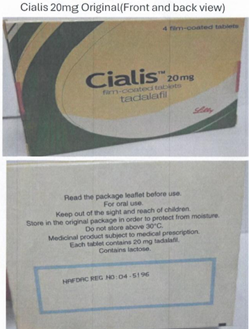 Counterfeit Cialis packs displayed for inspection during NAFDAC alert