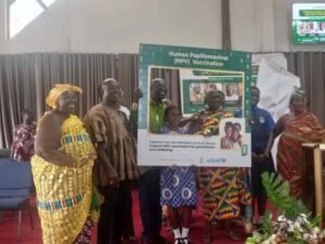 Ghana health officials and community leaders at HPV vaccination campaign launch