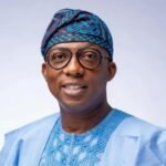 Lagos Commissioner Tokunbo Wahab addressing journalists on Ikota demolition