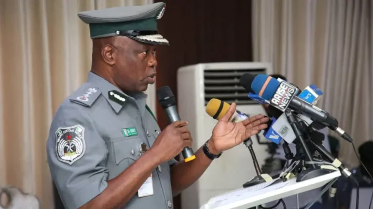 Comptroller-General Bashir Adewale Adeniyi announcing record customs revenue