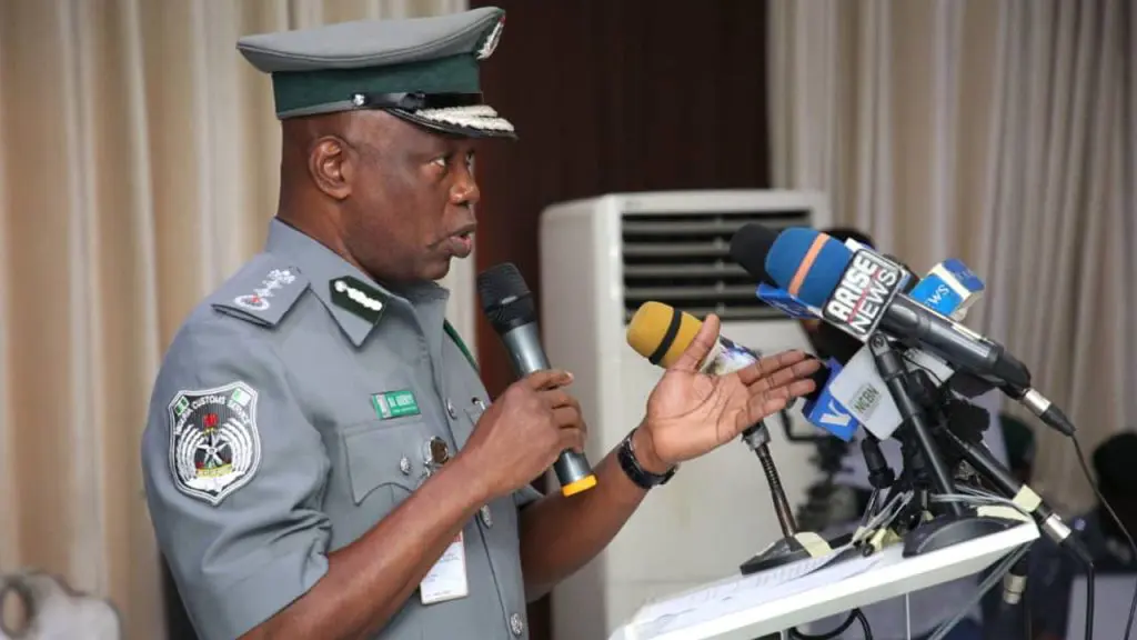 Comptroller-General Bashir Adewale Adeniyi announcing record customs revenue