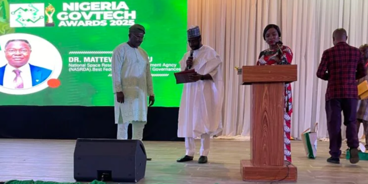 NASRDA Director-General Matthew Adepoju receives GovTech Award for digital innovation in Abuja.