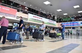 Passengers at Nigerian international airport terminal