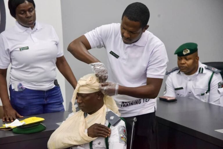 Customs officers at Apapa Command participating in CPR and first aid training.