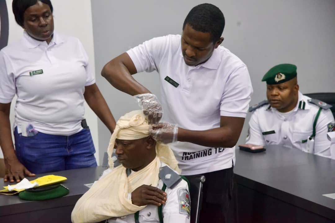 Customs officers at Apapa Command participating in CPR and first aid training.