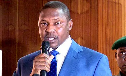 Former Attorney-General Abubakar Malami addressing the media