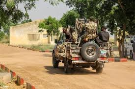 Nigerian soldiers on patrol following jihadist ambush in Borno State