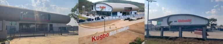 Front view of the locked Mabushi bus terminal in Abuja with empty walkways and closed gates.