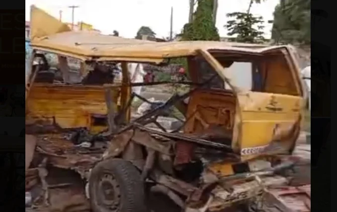 Wrecked buses after fatal Ikorodu Road collision in Lagos