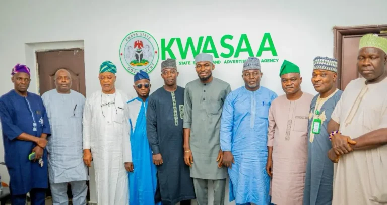 Kwara State officials and transport union leaders meeting to address unauthorised advertisements on commercial vehicles.