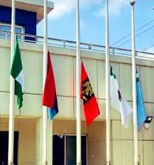 Bayelsa Government House with flags at half-mast