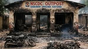 Burnt NSCDC outpost at Koraman Nayalli in Katsina State