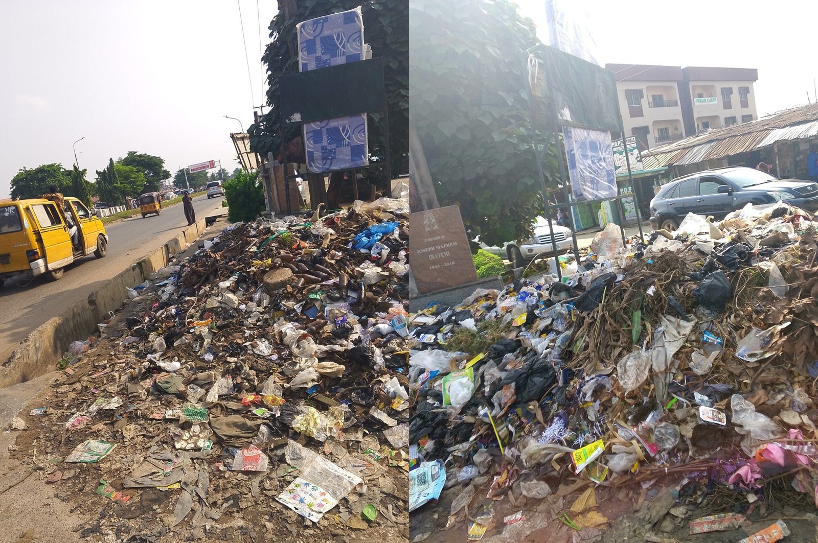 Uncollected refuse piling up along a street in Alimosho, Lagos