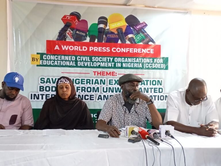 Civil society groups addressing journalists in Abuja over exams committee allegations