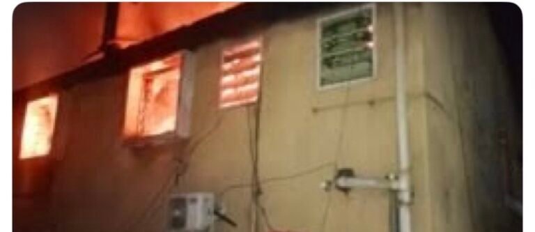 Firefighters battling overnight fire at Lagos Computer Village in Ikeja