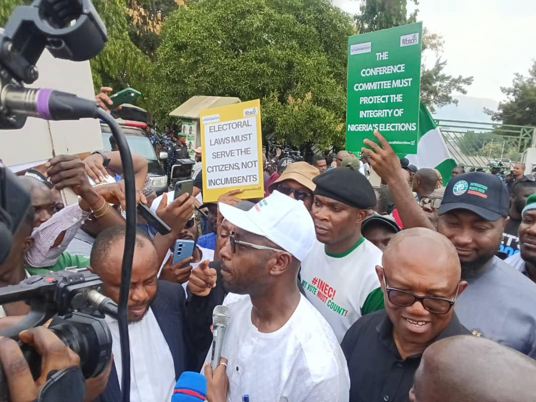 Protesters at Nigeria’s National Assembly over election reforms