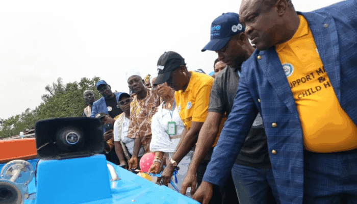 Ogun State and UNICEF officials commissioning an ambulance boat for riverine healthcare