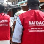 NAFDAC officials displaying seized counterfeit drugs in Lagos