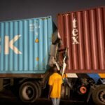 Emergency responders at Lagos container truck crash scene