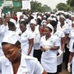Nurses protesting outside Kaduna psychiatric hospital