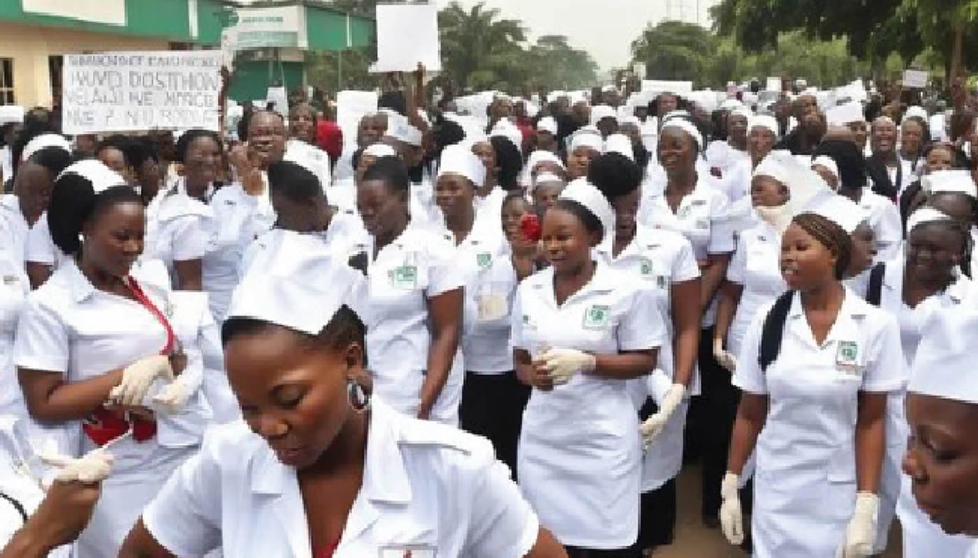 Nurses protesting outside Kaduna psychiatric hospital