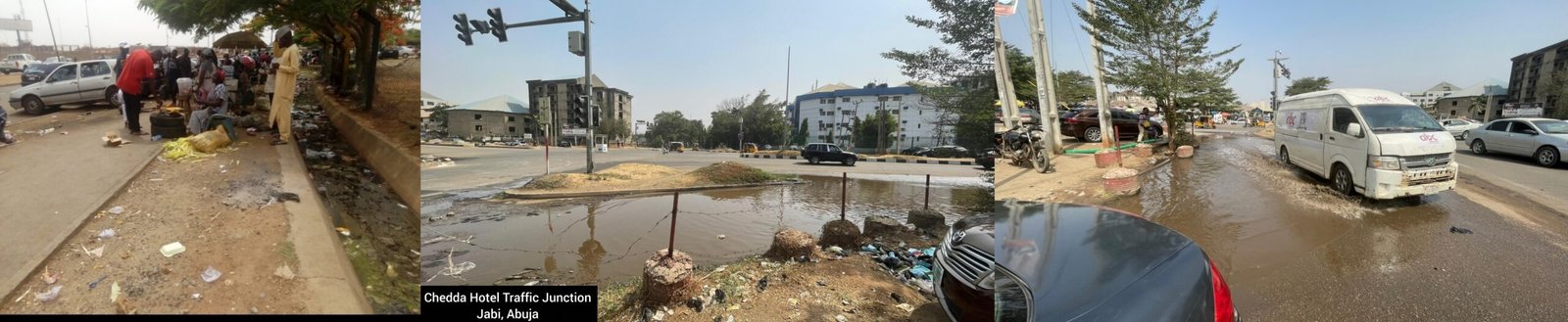 Sewage flowing across a major road in Jabi, Abuja