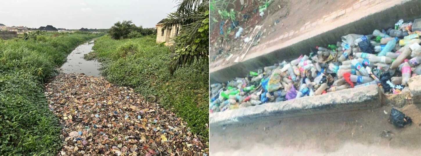Plastic sachet waste blocking drainage and causing flooding in Lagos