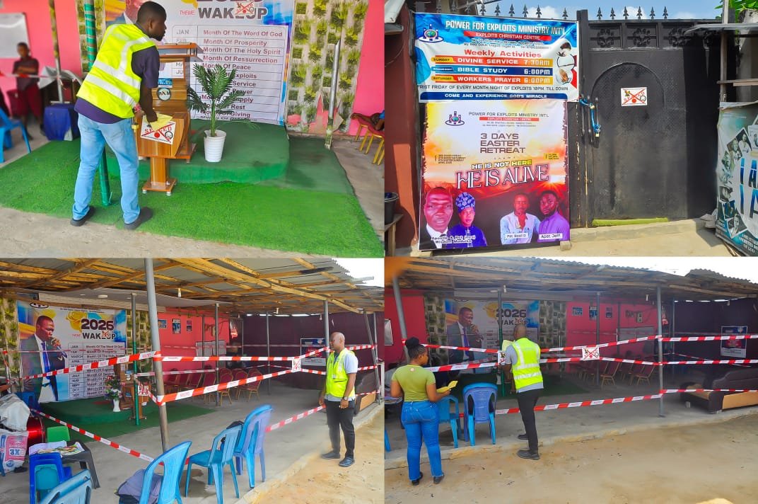 LASEPA officials sealing a business premises over noise pollution in Lagos