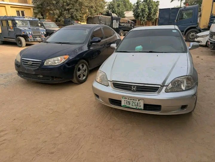 Recovered stolen vehicles at police station yard
