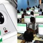 Biometric verification process during UTME examination at a JAMB centre.