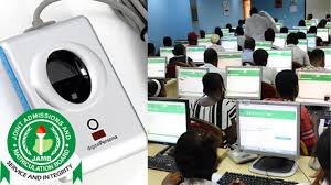 Biometric verification process during UTME examination at a JAMB centre.