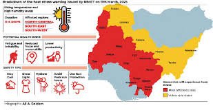Extreme heat warning for northern Nigeria as temperatures may reach 43°C.