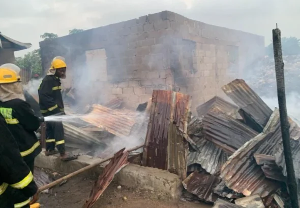Burnt shops after fire outbreak at Owode Market in Offa Kwara
