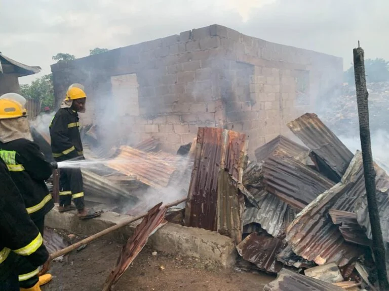 Burnt shops after fire outbreak at Owode Market in Offa Kwara