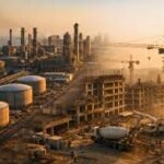 Nigerian oil refinery infrastructure at sunset