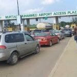 Traffic congestion at Nigerian airport toll gates during cashless rollout