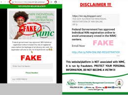 Warning message about fake NIN update portal scam in Nigeria