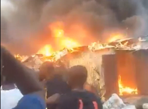 Burnt textile shops after early morning fire in Yaba Lagos