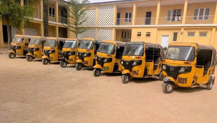Recovered tricycles displayed by Kano police after syndicate bust
