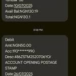 A Nigerian checking a mobile banking app showing multiple transaction alerts and deductions