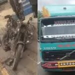 Accident scene involving truck and motorcycle on Otedola Bridge Lagos