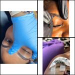Technician performing microblading procedure on client in Nigerian beauty salon