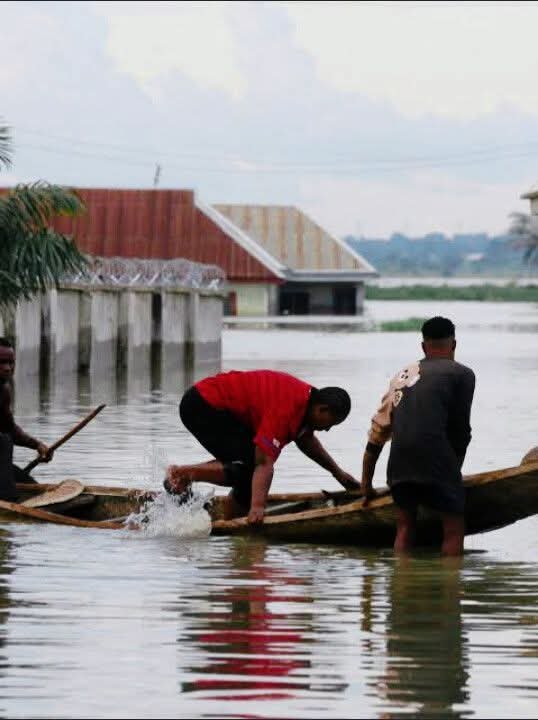 Flooded streets in Lagos during heavy rainfall