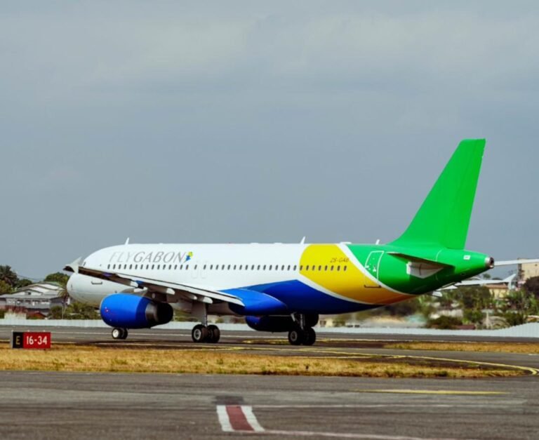 FLYGABON aircraft at Lagos airport during the launch of new regional flight operations.