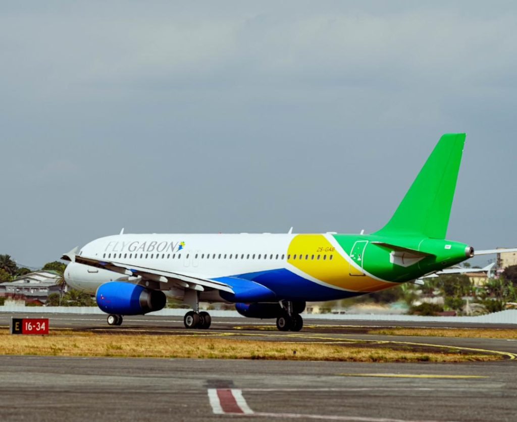 FLYGABON aircraft at Lagos airport during the launch of new regional flight operations.